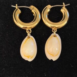 J. Crew Shawna Cowrie shell drop  Huggie hoops.